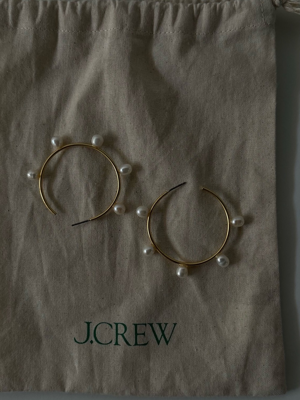 J. Crew Gold Hoop Earrings with White Pearl Accents